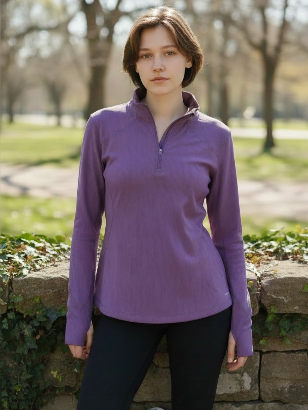 Mondetta Ribbed Plum Half-Zip Pullover
